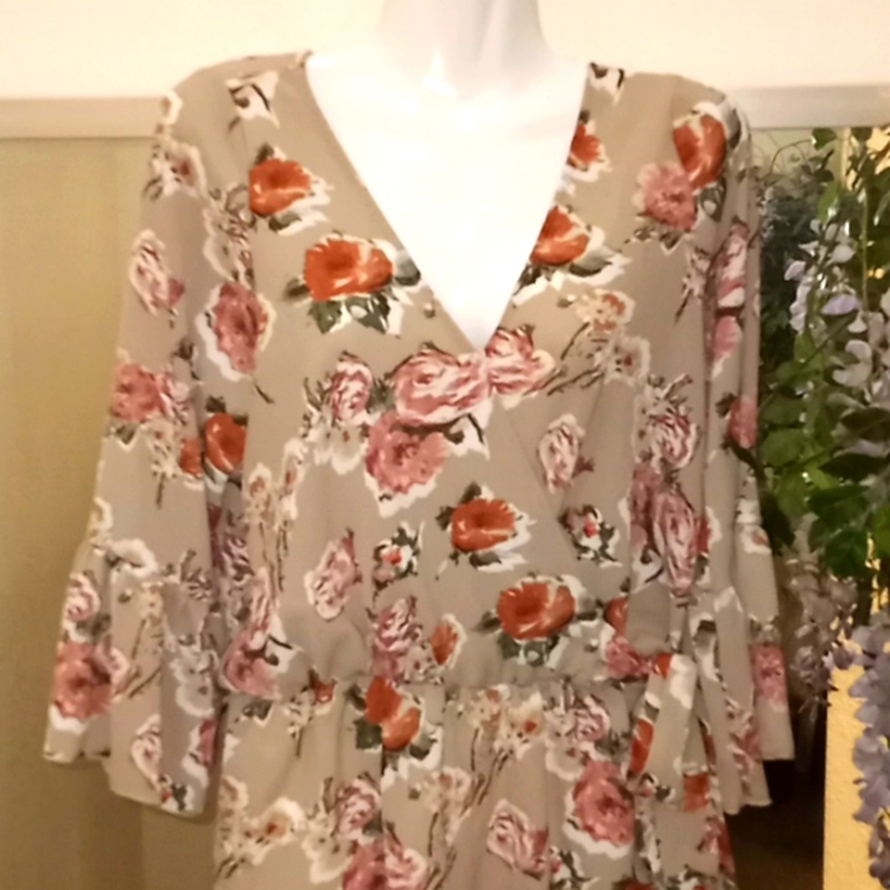 See You Monday Floral Trumpet Sleeved Romper